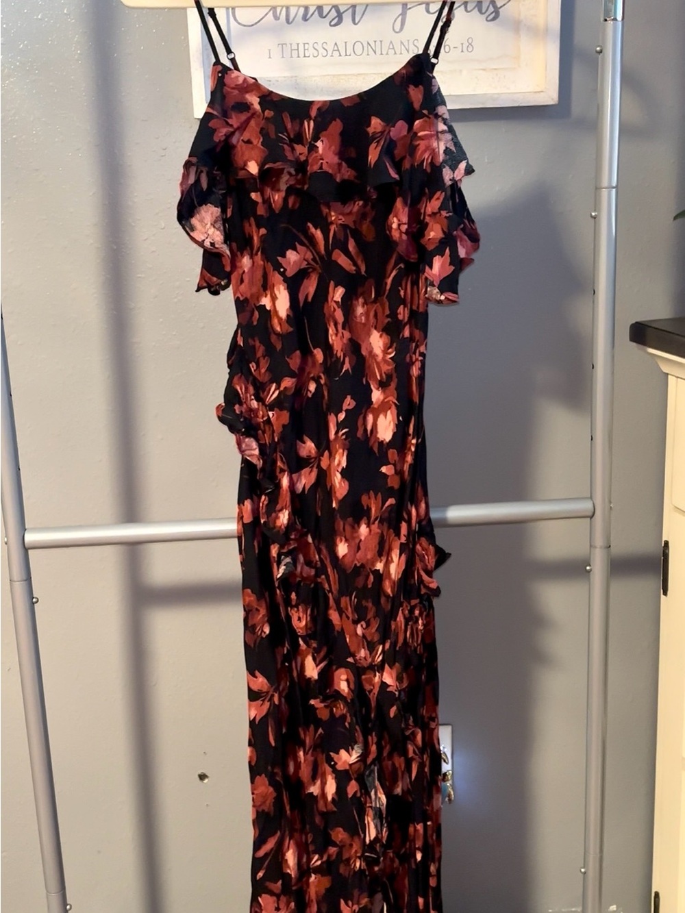 a new day Black Maxi Dress with Rust Floral Print